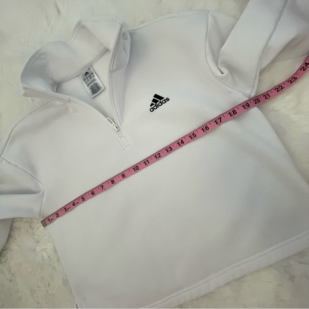 adidas White Half-Zip Sweatshirt with Sleeve Logo - Picture 7 of 11